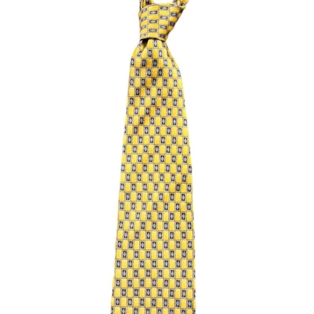 Pierre Cardin Mens Necktie Yellow Geometric Silk Tie Made in USA 59‎ Inch